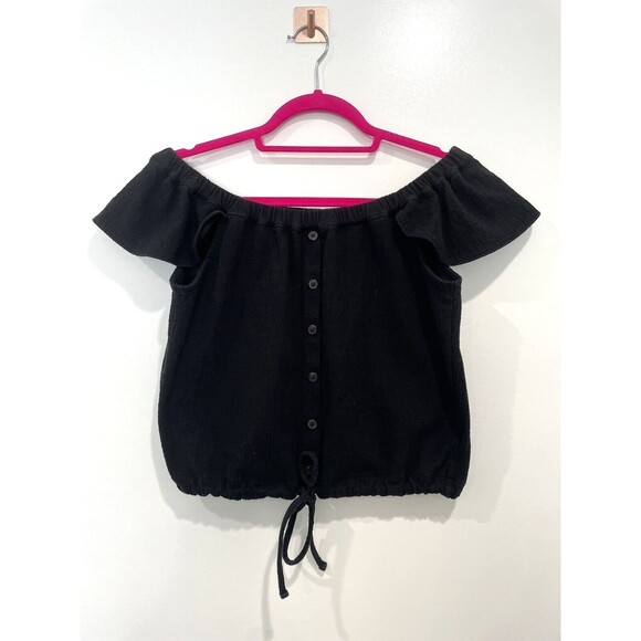 Madewell Women's Black Texture & Thread‎ Cotton Off Shoulder Peasant Top Size M - Picture 1 of 5